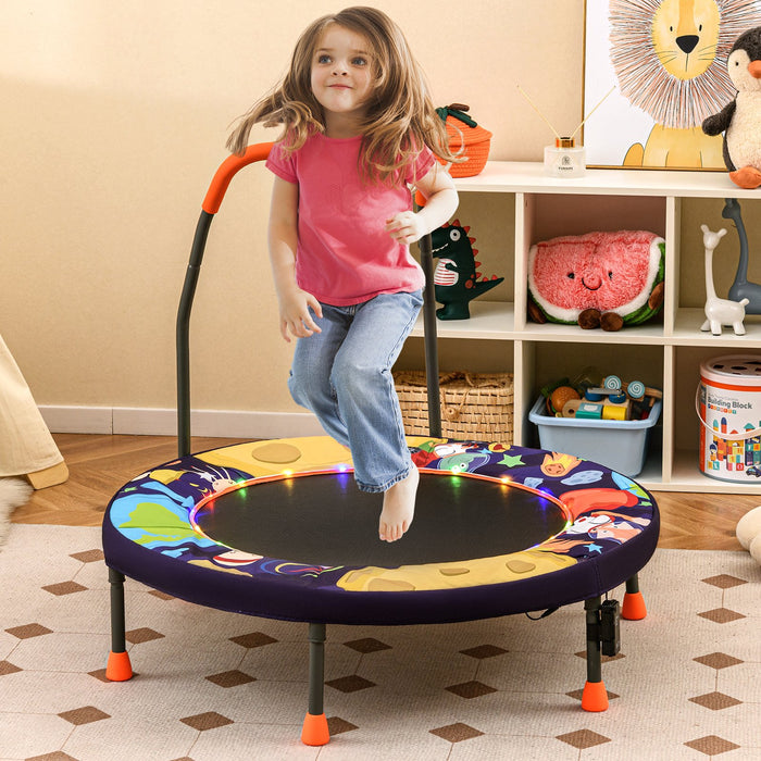 90 cm Folding  Mini Trampoline for Kids with Lights and Padded Safety Cover-Purple