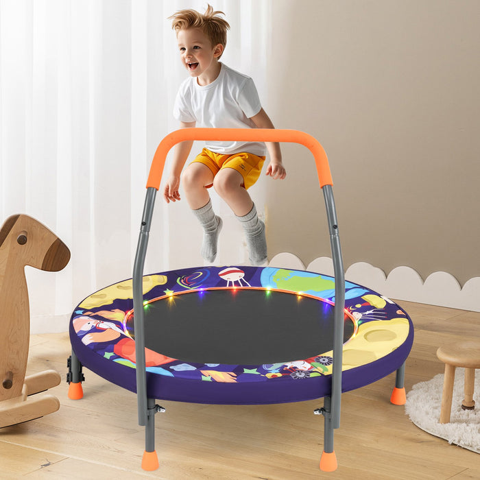 90 cm Folding  Mini Trampoline for Kids with Lights and Padded Safety Cover-Purple