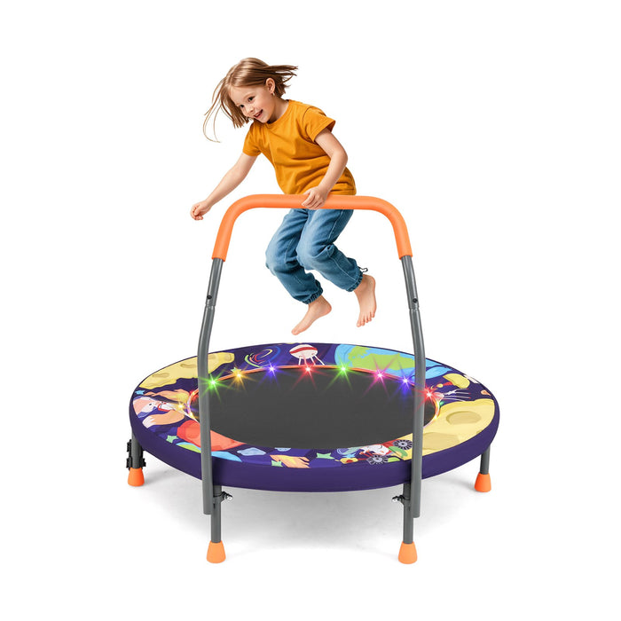 90 cm Folding  Mini Trampoline for Kids with Lights and Padded Safety Cover-Purple