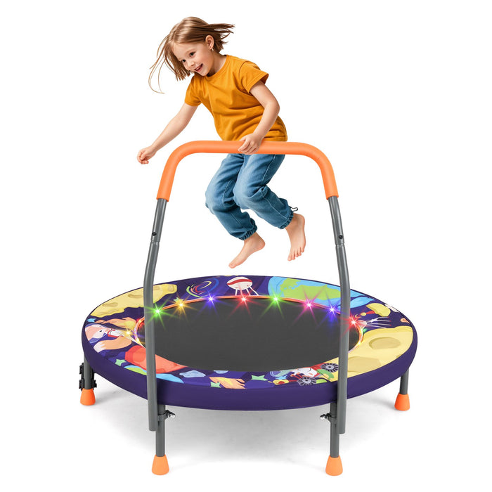 90 cm Folding  Mini Trampoline for Kids with Lights and Padded Safety Cover-Purple