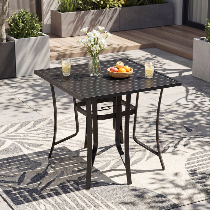 91CM Square Patio Table for 4 Outdoor Metal Dining Table with Umbrella Hole-