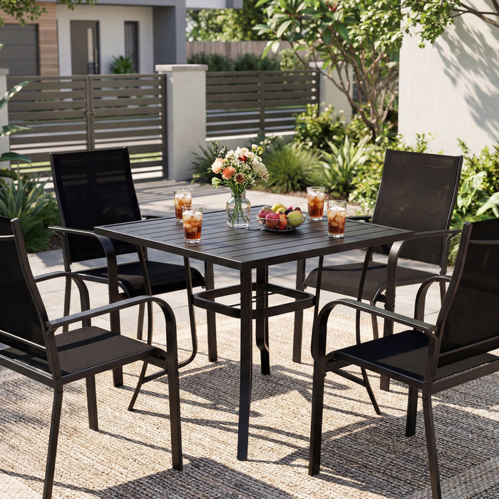 91CM Square Patio Table for 4 Outdoor Metal Dining Table with Umbrella Hole-