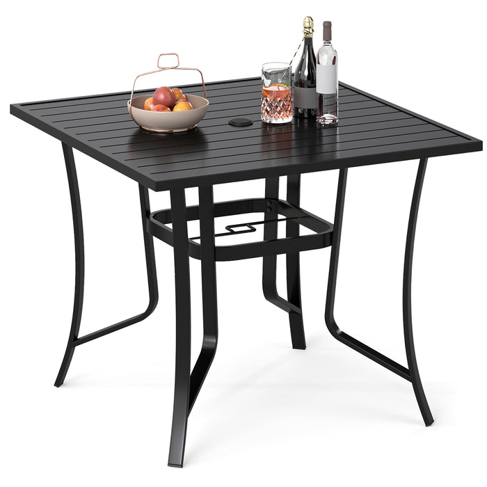 91CM Square Patio Table for 4 Outdoor Metal Dining Table with Umbrella Hole-