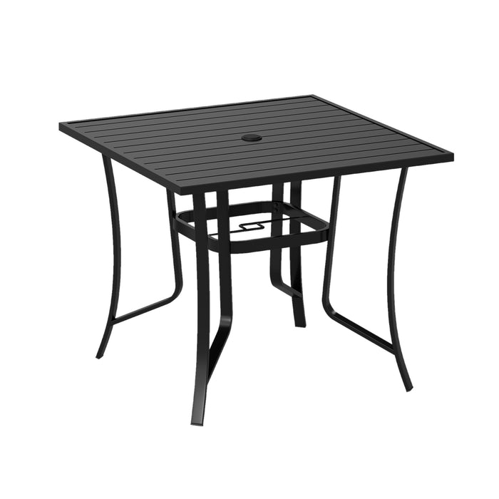 91CM Square Patio Table for 4 Outdoor Metal Dining Table with Umbrella Hole-