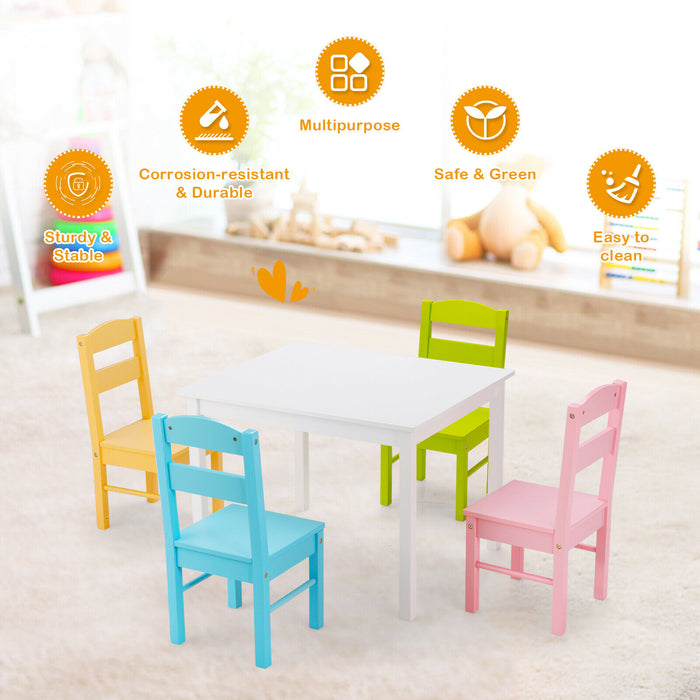 Children Wooden Table and 4 Chairs for Preschool Girls and Boys-