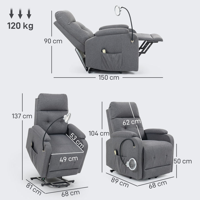 HOMCOM Electric Rise/Recline Armchair, with Reading Light - Grey