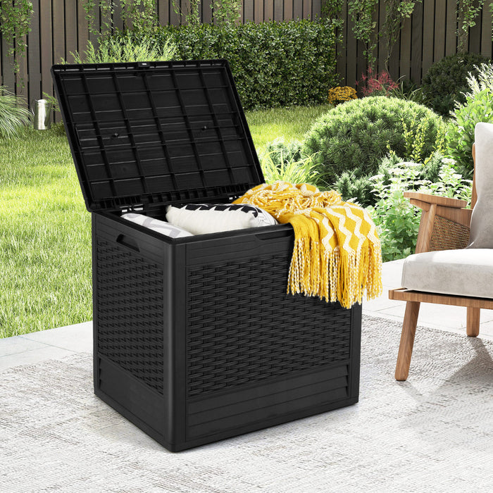 96 L Outdoor Storage Box with Rattan Patterns and Lockable Lid-
