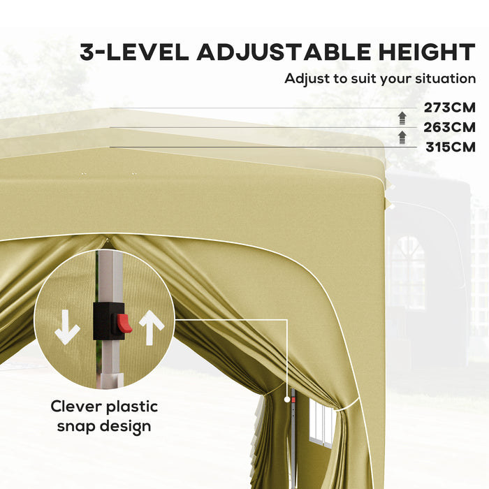 Outsunny 3 x 3m Pop-Up Gazebo Shelter, with Accessories - Sand