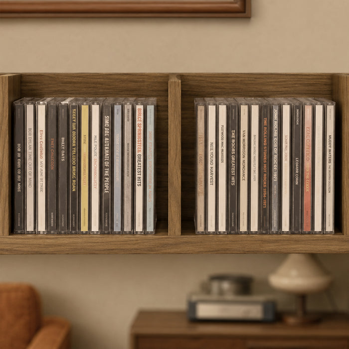 HOMCOM Wall Mount 84 CD / 56 DVD/Blu-ray/ Media Storage Rack 4 Cubes Wooden Shelf Organizer Unit Bookcase Display, Walnut