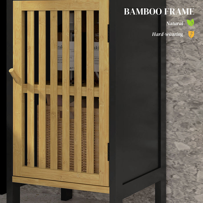 Slim Bamboo Bathroom Cabinet - Space-Saving Storage with Open Compartment and Adjustable Shelf - Ideal for Small Bathrooms and Tight Spaces