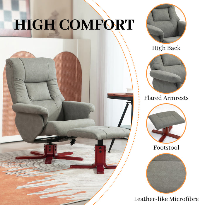HOMCOM Faux Microfibre Leather Manual Recliner and Footstool Set - Grey | Aosom UK