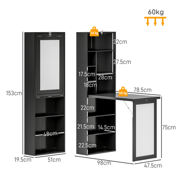 HOMCOM Three-Part Work Desk, with Storage and Chalkboard - Black