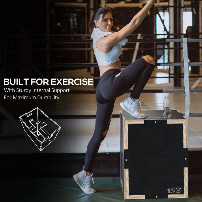 SPORTNOW Multi-Faceted Jump Box, Wooden Step Up Box, for Home, Gym, Exercise, Black