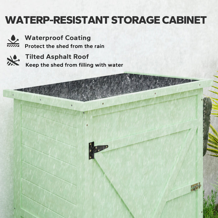 Outsunny Wooden Small Shed, Garden Storage Shed with Shelves and Bolt Latch, 75L x 56W x115H cm, Green