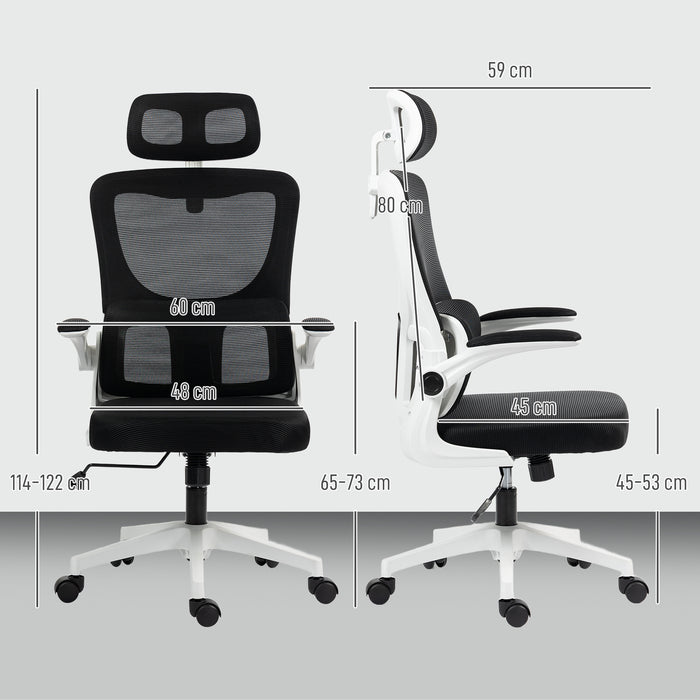 Vinsetto Ergonomic Office Chair, High Back Mesh Computer Desk Chair with Adjustable Headrest and Lumbar Support, Rotatable Armrests, Tilt Function for Home Office, Black