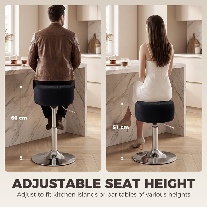 HOMCOM Bar Stool Adjustable Swivel Chair Velvet-Feel Seat 1 Piece, Black