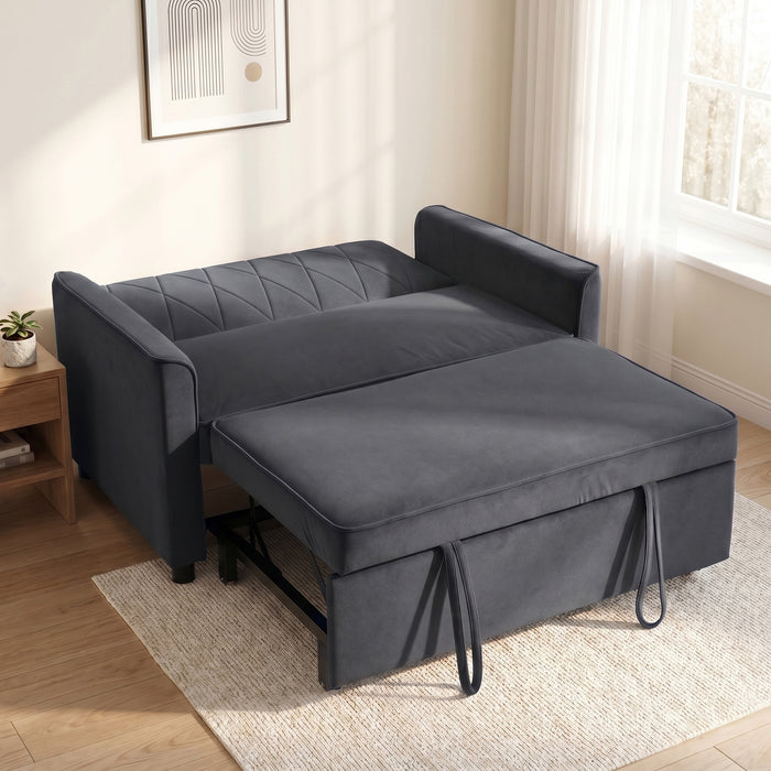 HOMCOM 2 Seater Sofa Bed, 3-in-1 Convertible Pull Out Sleeper Sofa with Clik-Clack Adjustable Backrest, Dark Grey