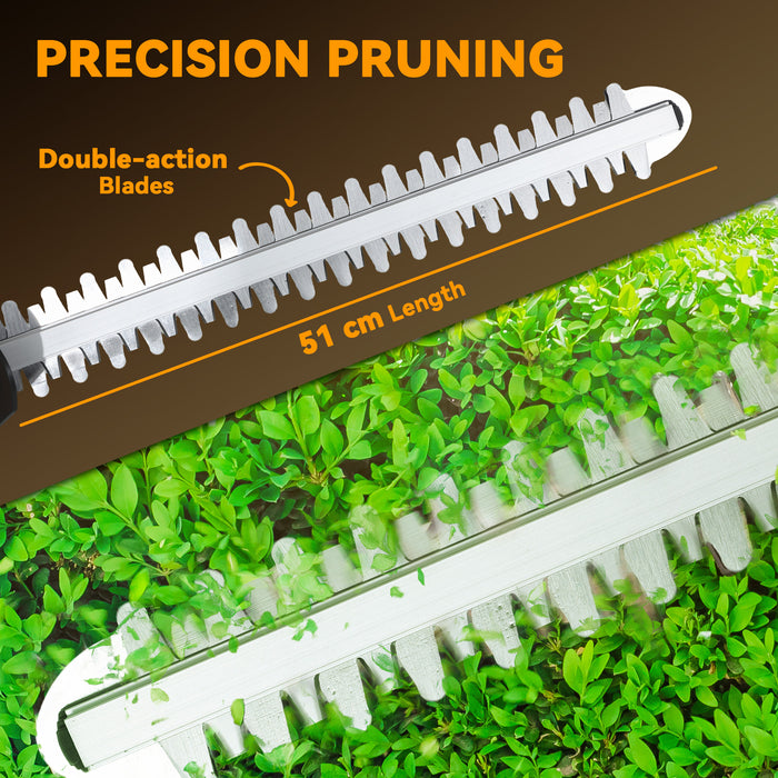 Outsunny Cordless Hedge Trimmer, Electric Hedge Cutter with 51cm Blade, Brushless Motor and 2 x 4.0Ah Batteries for Branches, Shrubs, Twigs, Orange