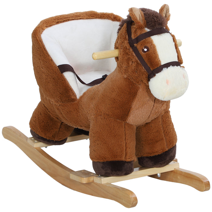 AIYAPLAY Kids Rocking Horse, Plush Ride on Horse, with Sound, Wood Base for Aged 18-36 Months - Brown