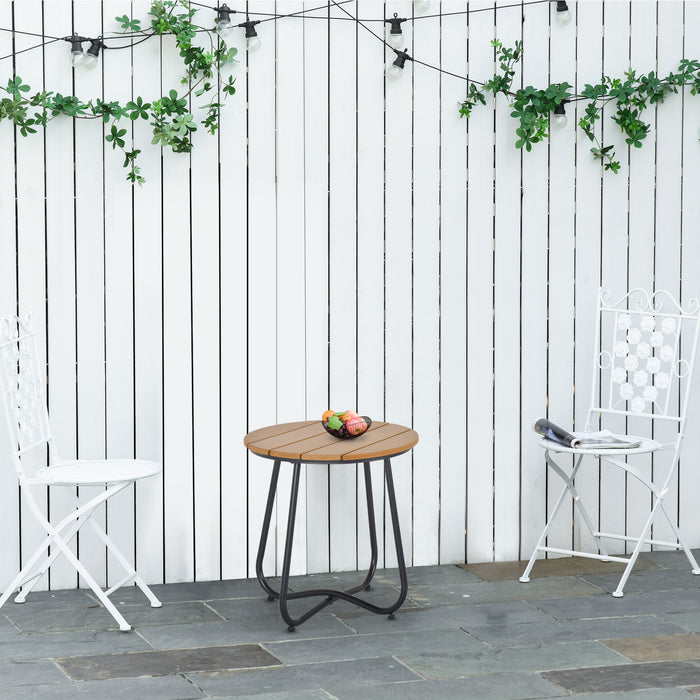 Outsunny Round Outdoor Side Table Adjustable Leg Pads Garden Table 49 x 49 x 48 cm Natural Wood & Black