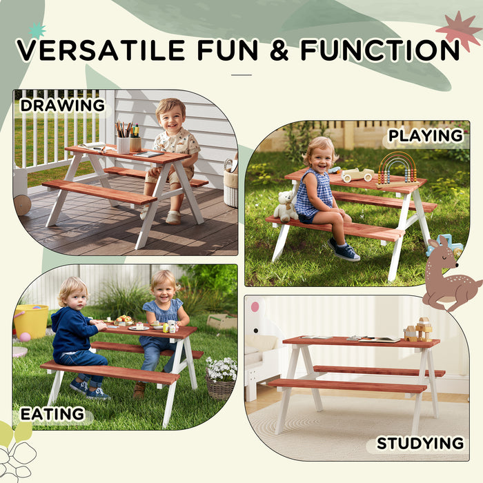 Outsunny Kids Picnic Table, Wooden Table and Bench Set, Kids Garden Furniture for Patio Aged 3-8 Years Old, Brown
