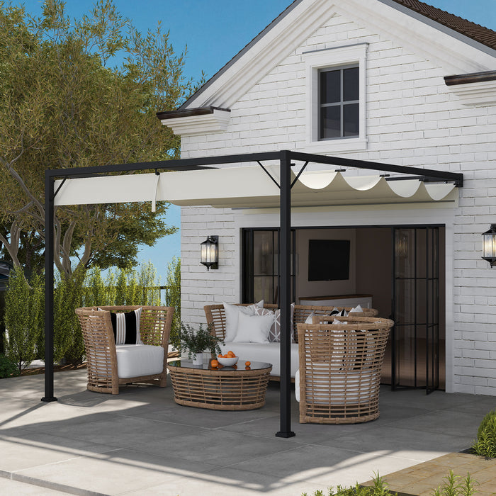 Outsunny 3 x 3(m) Outdoor Pergola with Retractable Canopy -Cream White