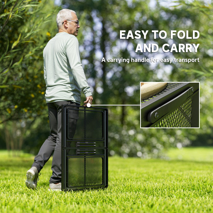 Outsunny Folding Grill Table, 4.5ft Portable Camping Table with 2 Wing Panels, Height Adjustable Metal Picnic Table for Camping, Picnic and BBQ, Black