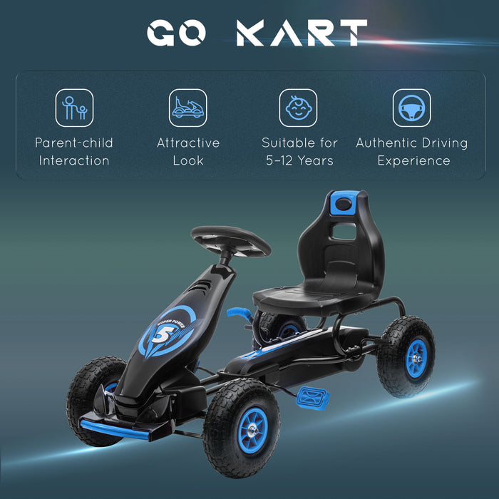 Kids' Blue Pedal Go-Kart - Adjustable Seat & Inflatable Tires for Smooth Rides - Fun Outdoor Activity for Children