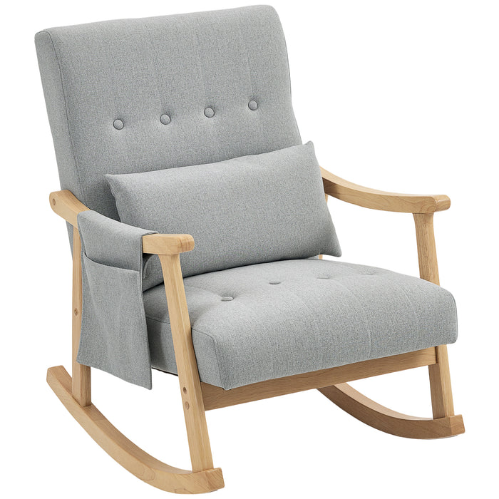 HOMCOM Wood Frame Rocking Accent Chair - Light Grey