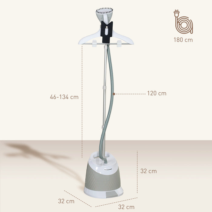 HOMCOM Clothes Steamer, Upright Garment Steamer Wrinkle Remover with Large 1.8L Water Tank, Adjustable Height, for Home Clothing, Curtains, Wedding Dresses, Silk, Sofa, Light Grey