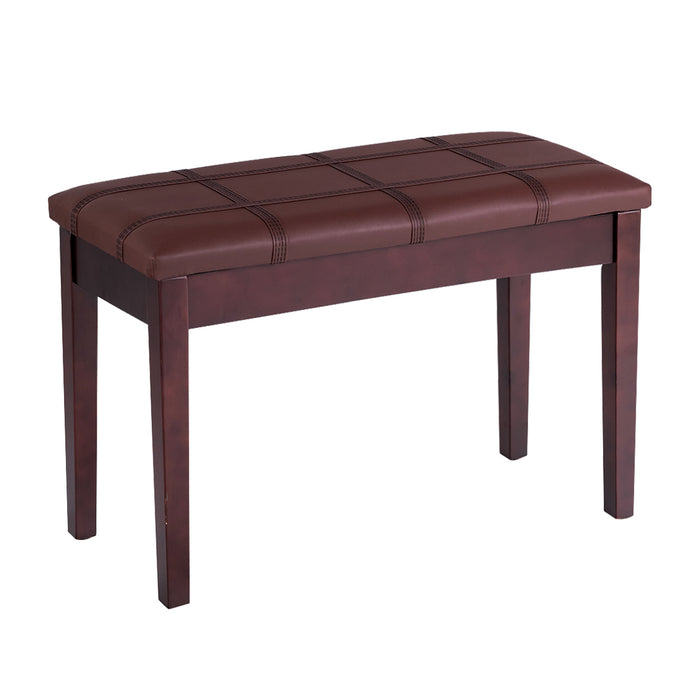 Duet Piano Bench in Wood - Comfortable Padded Cushion with Convenient Music Storage - Ideal for Home or Professional Musicians in a Classic Brown Finish