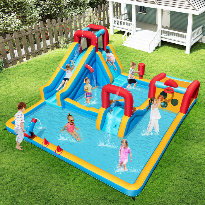 9-in-1 Inflatable Double Water Slide Park for Backyard