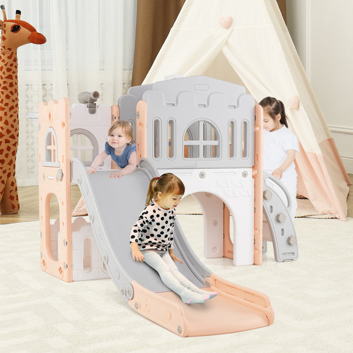 9 in 1 Toddler Slide L Shaped Kids Slide and Climber Playset with Basketball Hoop-