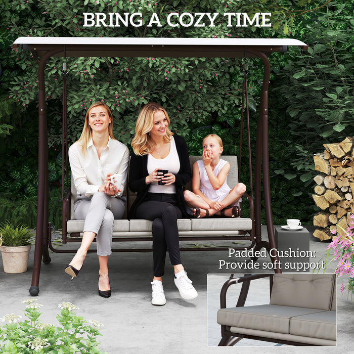 Outsunny 3 Seater Garden Swing Seat Bed, Convertible Swing Chair Bench with UPF30+ Adjustable Canopy, Cushioned Seat and Weather Resistant Steel Frame, Grey