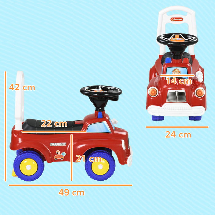 Kids' Ride-On Fire Truck with Foot-to-Floor Power - Interactive Steering Wheel, Music/Light Features, Under-Seat Storage - Perfect for Toddlers Aged 1.5-3 Years, Vibrant Red
