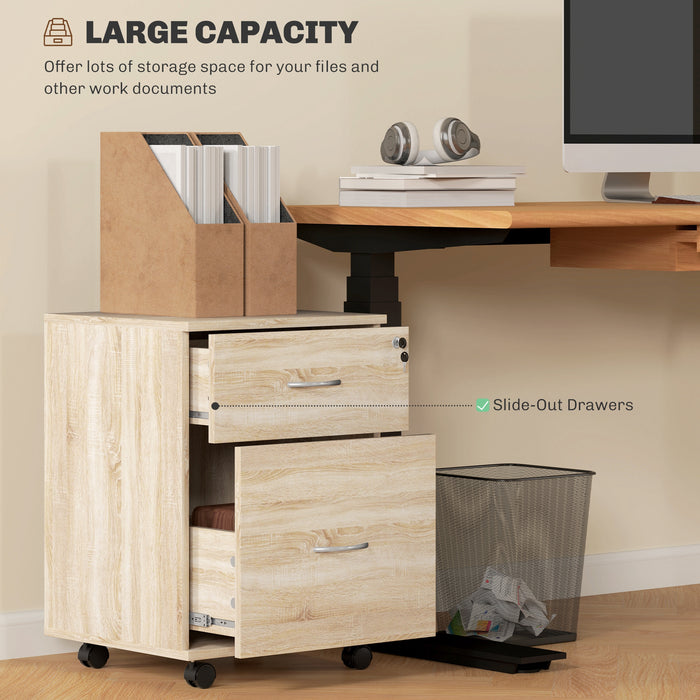 HOMCOM Two Drawer Lockable Filing Cabinet - Wood-Effect