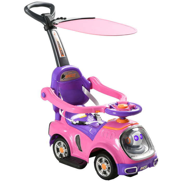 Cartoon Robot 3-in-1 Ride-On Push Car - Foot to Floor Slider with Handle, Light, Music, Horn, Storage Compartment - Perfect for Toddlers and Young Kids