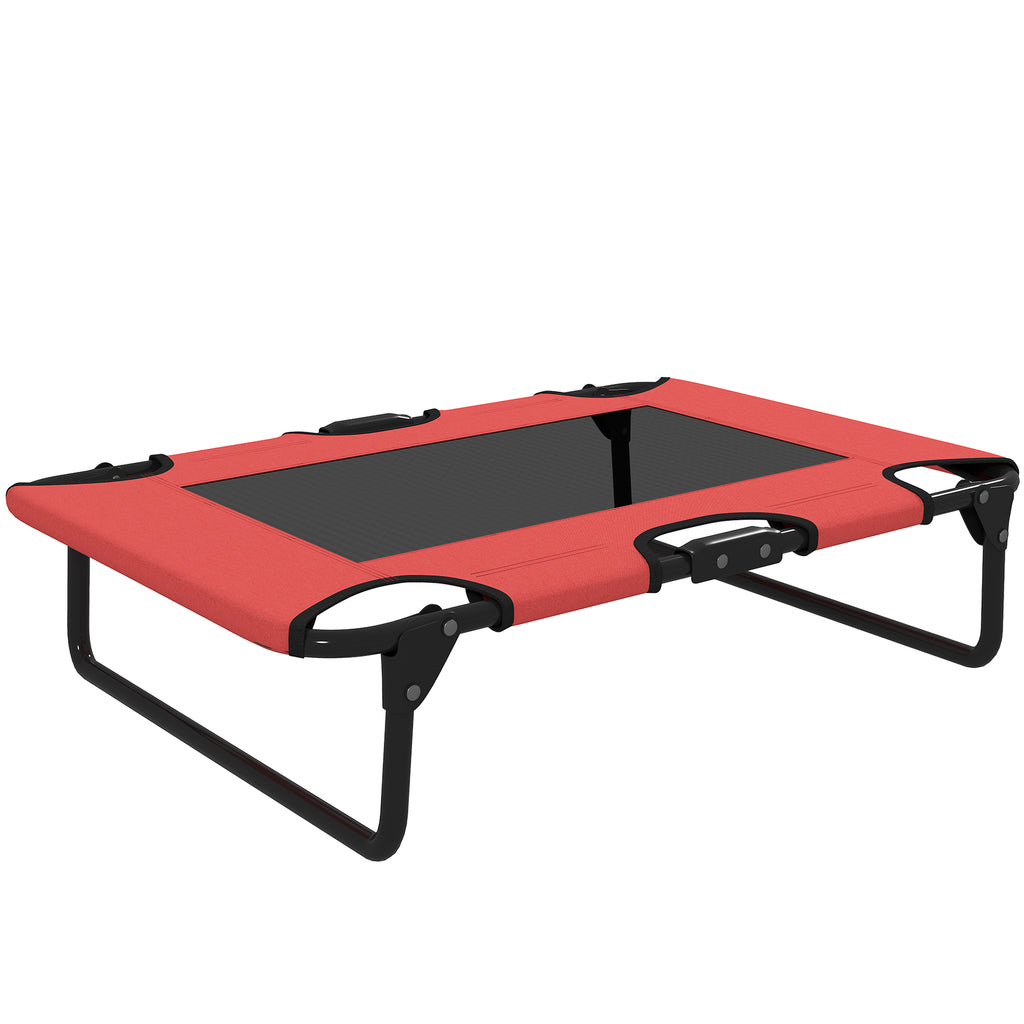 PawHut Portable Raised Dog Bed, Elevated Pet Cot with Breathable Mesh for Indoor Outdoor, for Small Medium Dogs, Red