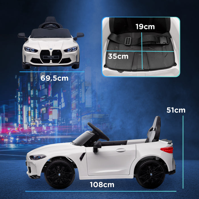 BMW M4 Licensed Ride-On Car for Kids - 12V Electric with Remote Control, Suspension, Music, Horn, LED Lights - Perfect for Easy Transport and Entertainment