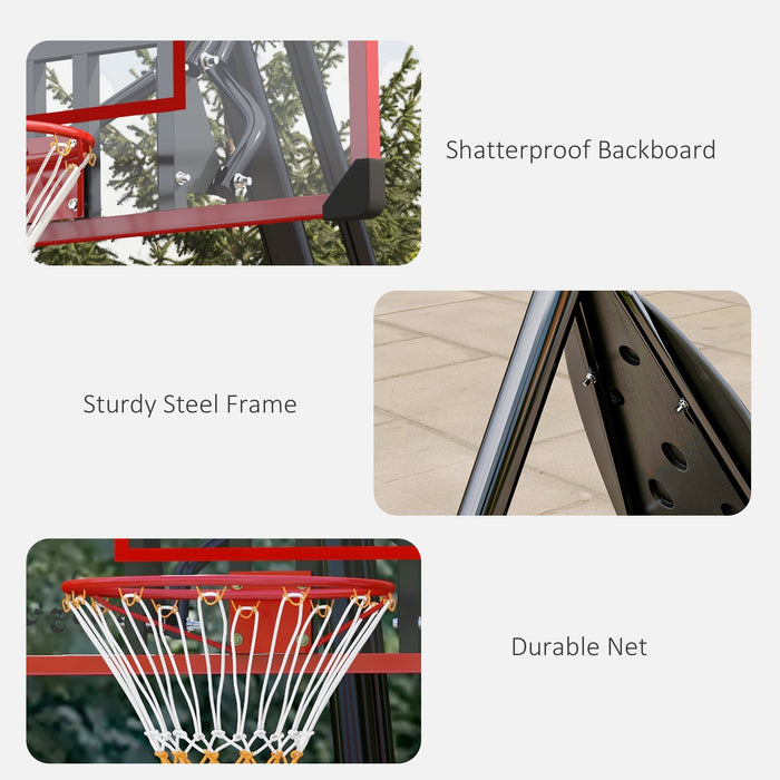 Adjustable Basketball Hoop 2.4-2.9m - Stand with Weighted Base, Wheels, Red - Perfect for Home or School Sports Outdoor Fun