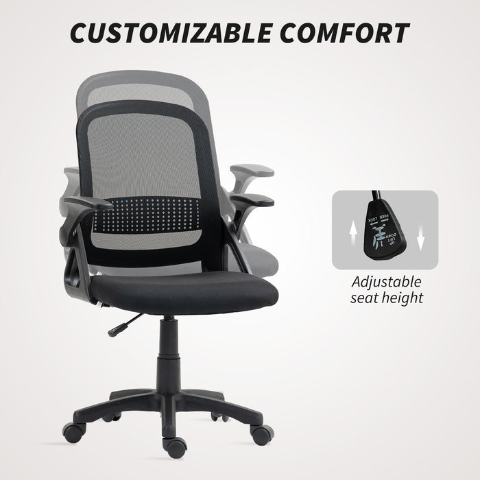 HOMCOM Breathable Mesh Office Chair, Ergonomic Swivel Computer Chair with Flip-up Armrests, Lumbar Back Support for Home/Office, Black
