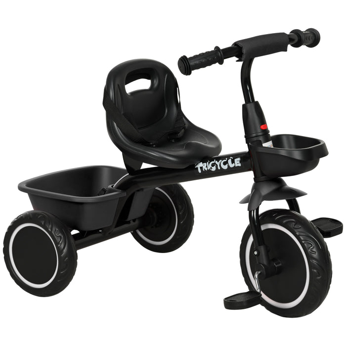 Adjustable Kids Trike for 2-5 Years - Pedal Tricycle with Seat Adjustment and Storage Baskets, Black - Ideal First Bike for Toddlers