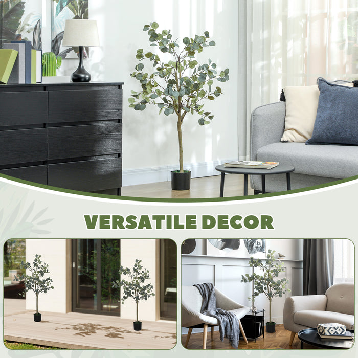 HOMCOM Set of 2 Decorative Artificial Plants, 4ft/ 120cm Silk Eucalyptus Trees with 230 Silver Dollar Leaves in Pot, Fake Plants for Home, Office, Living Room, Indoor Decor