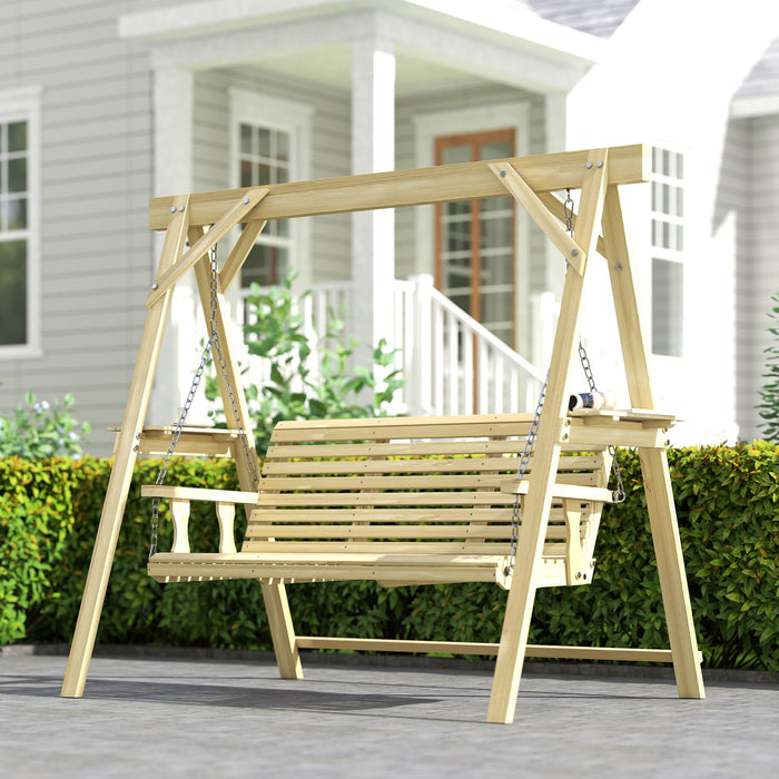 Outsunny Three-Seater Wooden Swing Bench