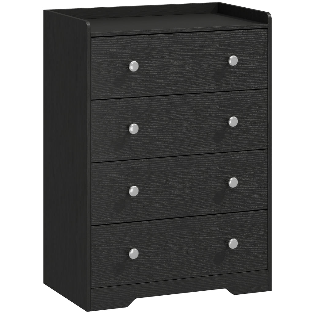 HOMCOM 4 Drawer Chest of Drawers, Modern Dresser for Bedroom, Storage Cabinet for Living Room Entryway, Black Wood Effect