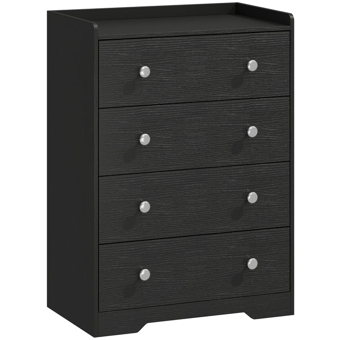 HOMCOM 4 Drawer Chest of Drawers, Modern Dresser for Bedroom, Storage Cabinet for Living Room Entryway, Black Wood Effect