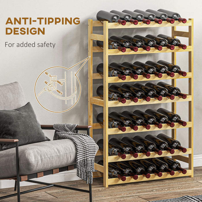 Wooden Wine Rack for 42 Bottles - Elegant Natural Finish - Ideal Storage for Wine Collectors and Home Bars