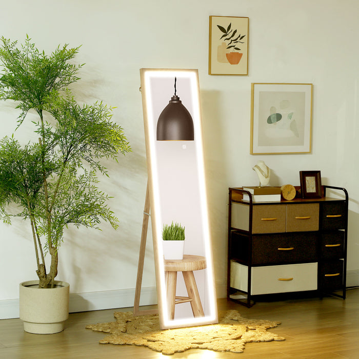 HOMCOM Full Length Mirror, with Adjustable Outer Light, Oak