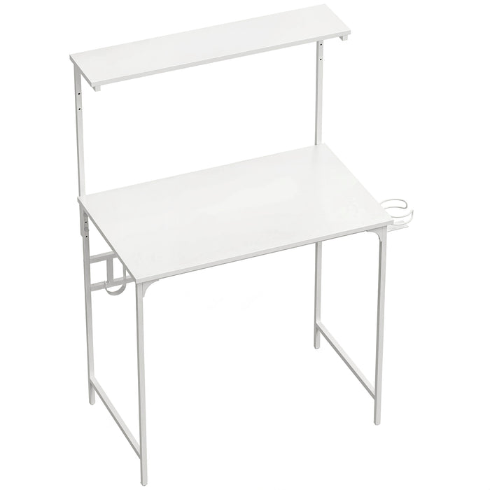 HOMCOM Computer Desk, 80cm Home Office Study Table with Hutch Shelf, Cup Holder, Headphone Hook, White