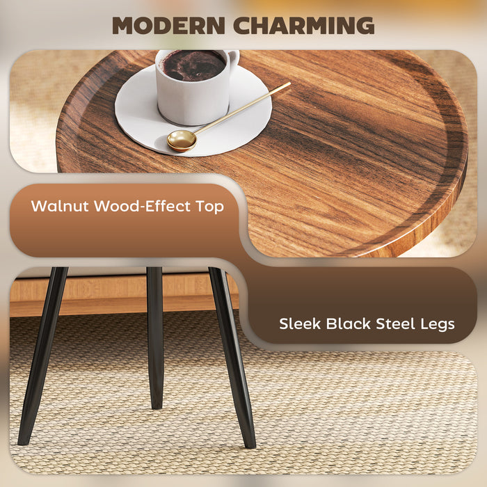 HOMCOM Modern Round Coffee Table with Steel Frame for Small Space, Sofa Beside, Living Room, Bedroom, Chestnut Wood Effect